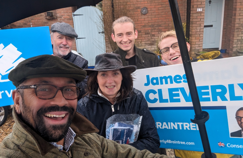 James Cleverly with activists in Great Yeldham